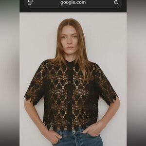 Frame Black Lace Button Down Top